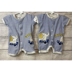 CJP Baby 2 Identical Snap-Front Knit Cotton Baby Shorts Rompers 3-6 Months